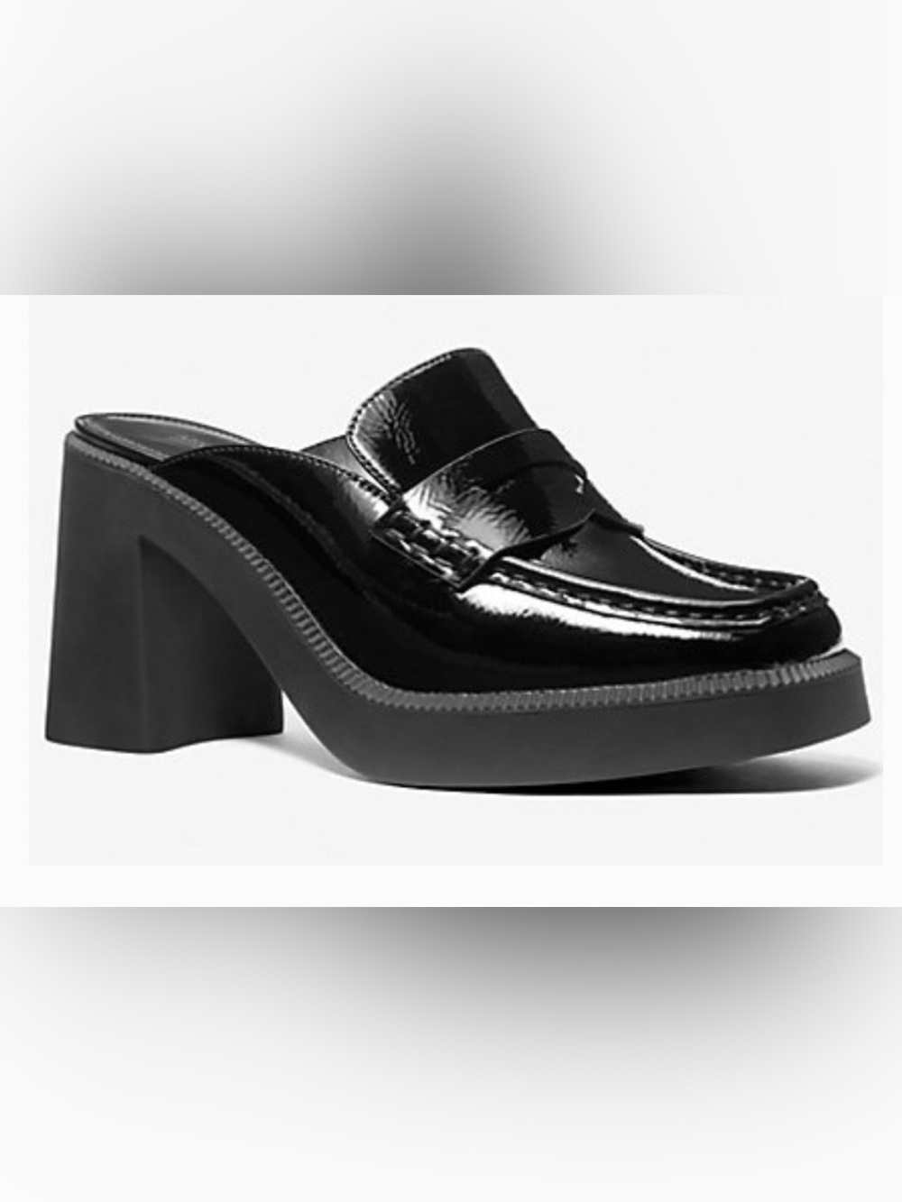 Michael Kors Eden Black Crinkled Patent Leather Heeled Mule- Women